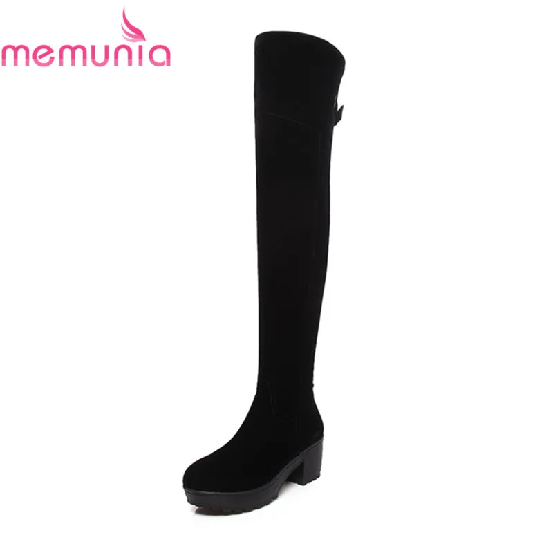 

MEMUNIA big size 33-47 new arrival over the knee high boots black round toe thick heels boots solid women's winter long boots