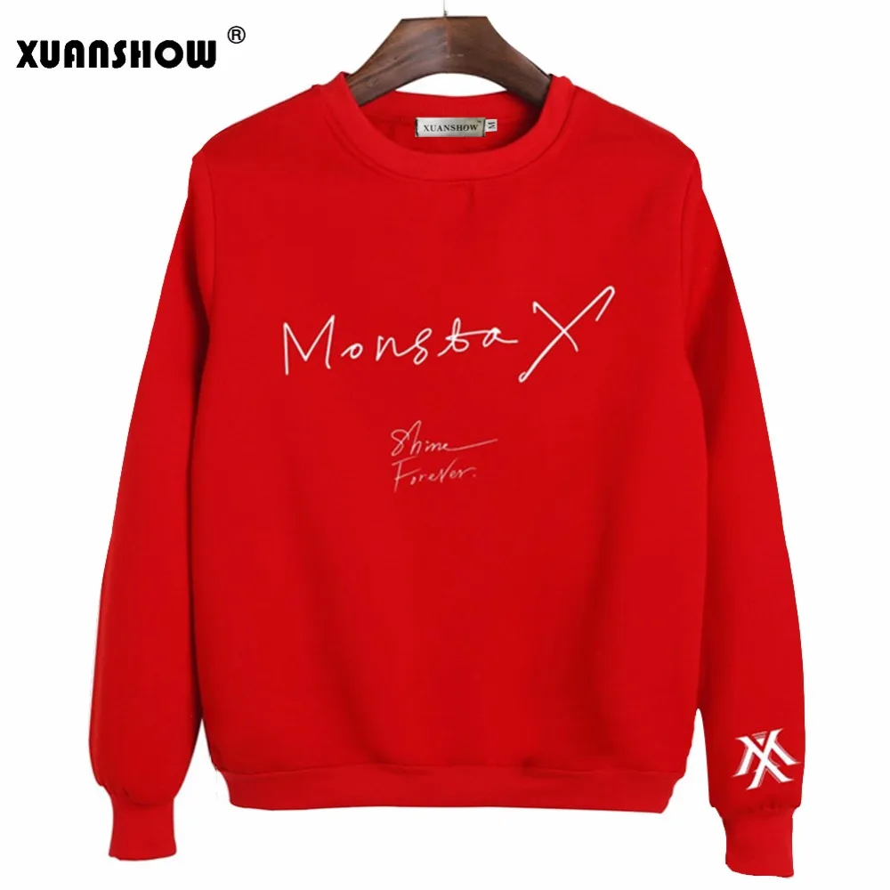 XUANSHOW женские топы KPOP Мода MONSTA X альбом блеск навсегда печатных худи с надписью