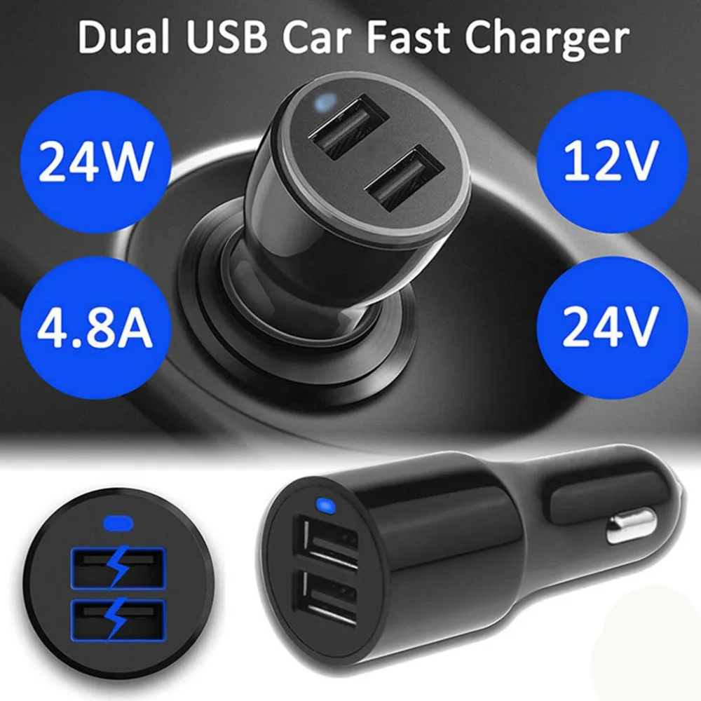 5V/4.8A Dual USB Car Charger DC12V 24V Universal For Vehicle Fast
