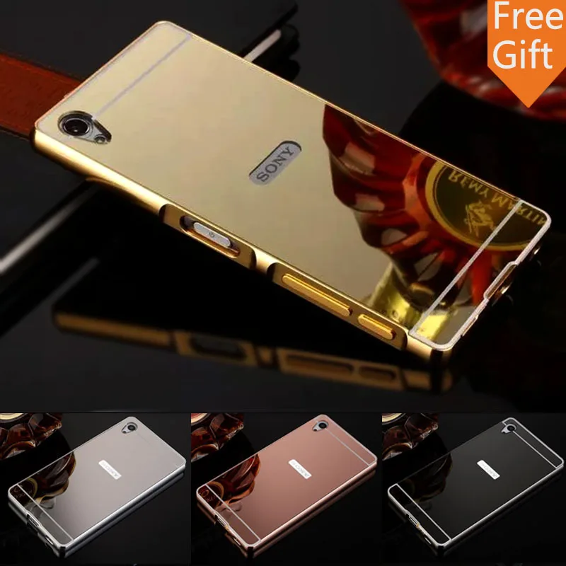 Чехол для Sony Z5 Premium алюминиевая металлическая рамка + зеркальная акриловая задняя