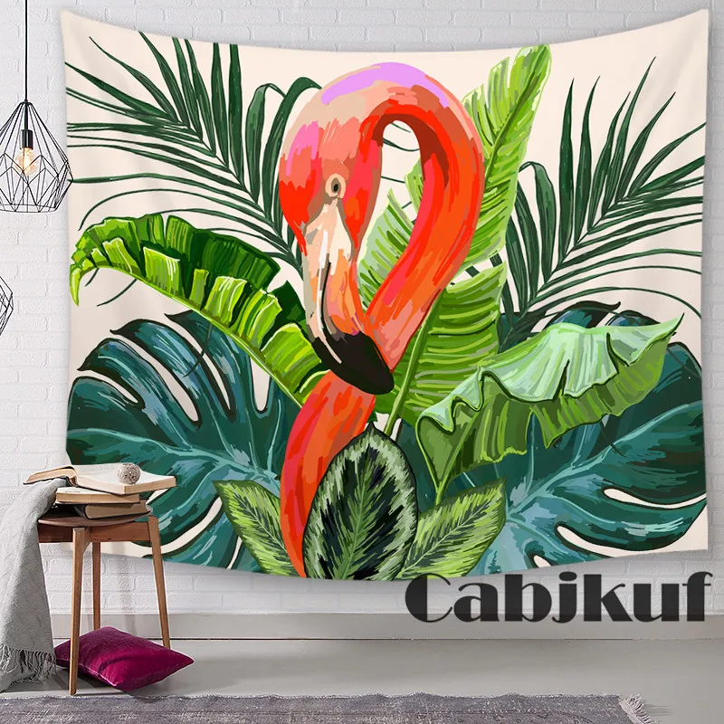 

Creative Flamingo and Tropical plants Fabric Wall Hanging Tapestry Decor Polyester Curtains Plus Long Table Cover