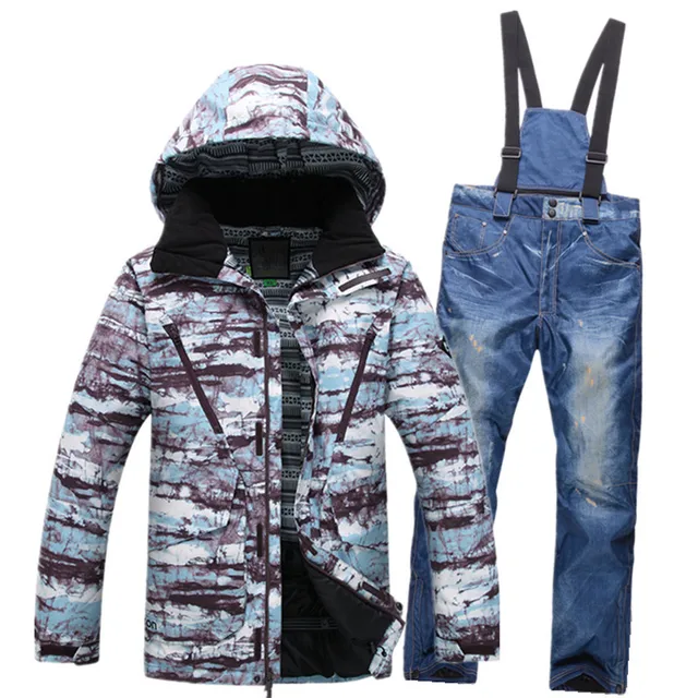 Cheap 11.11 DHL Free Shipping Winter Men's Ski Suit Waterproof Windproof Ski Hooded Jacket Demin Pants Warmth Thicken Snowboard Sets