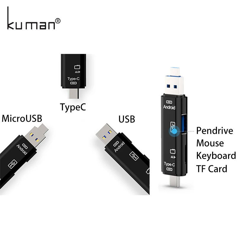 Kuman 2.0 OTG Card Reader USB MicroUSB TypeC Interface with Micro SD USB TF Card Slot Y211 Flash Memory Card Reader for Phone Kuman 2.0 OTG Card Reader USB MicroUSB TypeC Interface with Micro SD USB TF Card Slot Y211 Flash Memory Card Reader for Phone