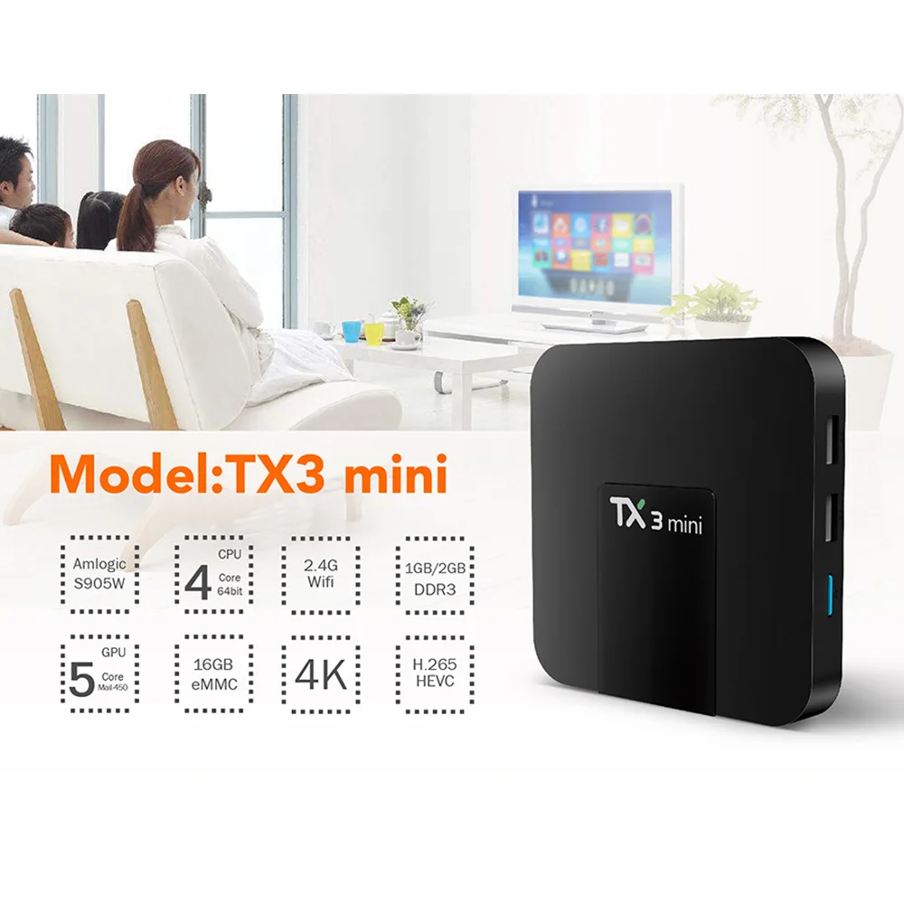  TX3 Mini Smart TV Box S905W Quad Core 2.4GHz WiFi Android 8.1 Support 4K Netflix YouTube Media play