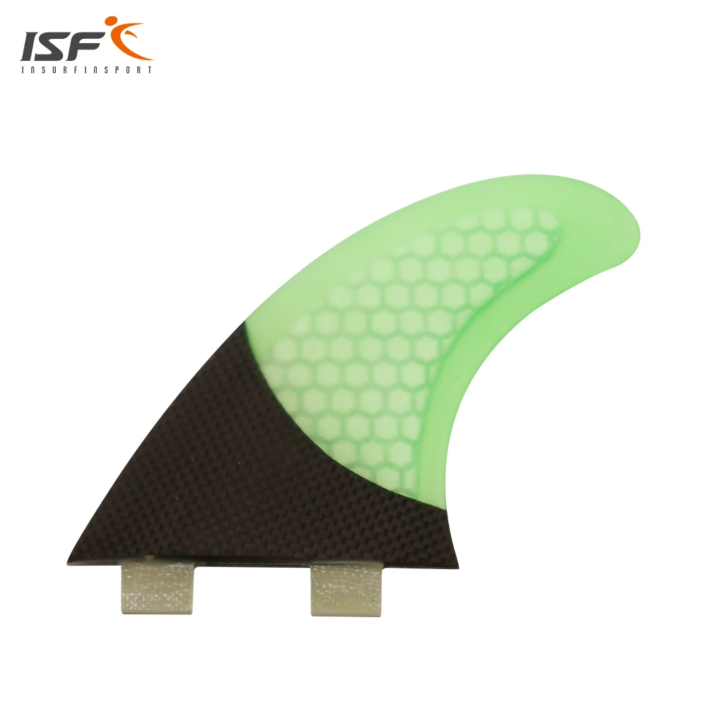 ISF fiberglass carbon fcs surfboard fins green thruster
