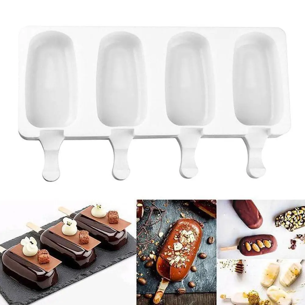 

4 Cell Silicone Frozen Ice Cream Mold Juice Popsicle Maker Children Pop Lolly Tray Silicone Mold Cake decorating Baking tool &xs