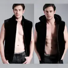 Черный Модный теплый жилет с капюшоном из искусственного меха мужские кожаные куртки мужские жилеты пальто Тонкая зимняя теплая верхняя одежда с капюшоном 3XL