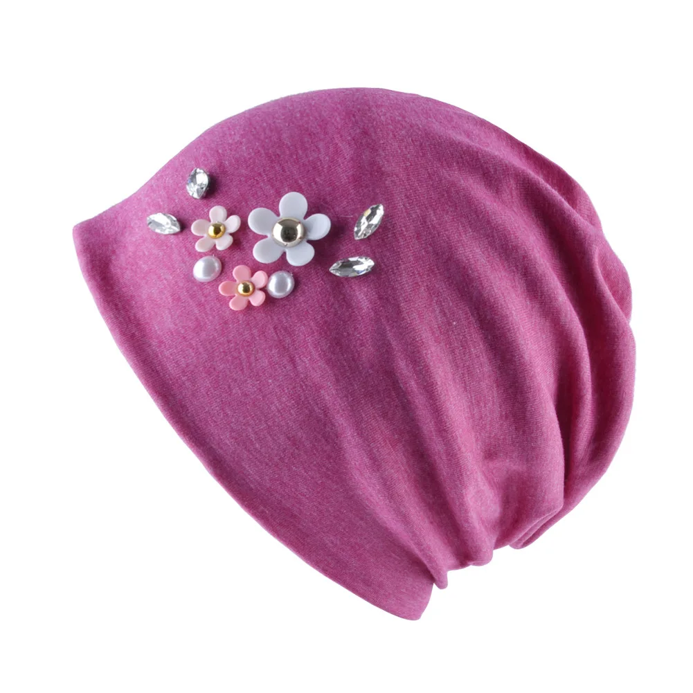VEITHDIA, женская вязаная шапка с цветочным узором, вязанная вязаная шапка с двойным слоем, хлопковая шапка осень-зима - Цвет: Розовый