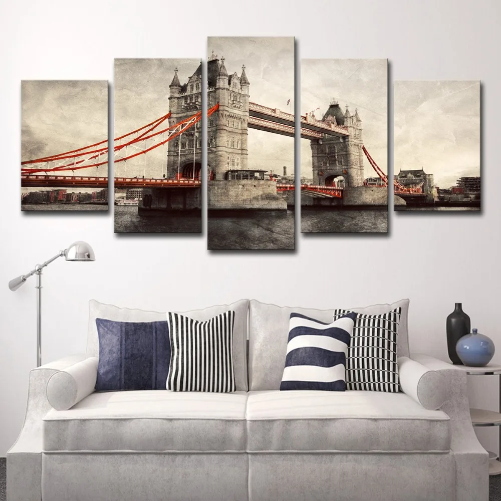 5P0039 Canvas Paintings Home Decor Framework 5 Pieces Tower Bridge Pictures HD Prints London River Thames Posters Living Room Wall Art  (15)