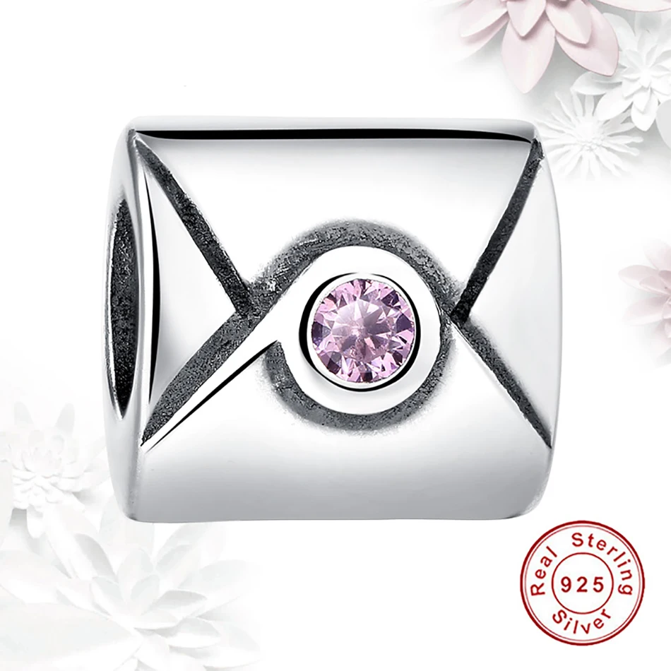 ELESHE European Pink CZ Crystal Envelope Postcard Charm Bead fit Original ELESHE Charms Bracelet Necklace DIY Wholesale Jewelry