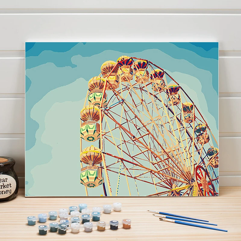 描画数字で 40 50 センチメートルに観覧車風景ペイントアクリルキャンバスデジタル油絵壁の絵リビングルームのインテリア 番号でペイント Aliexpress