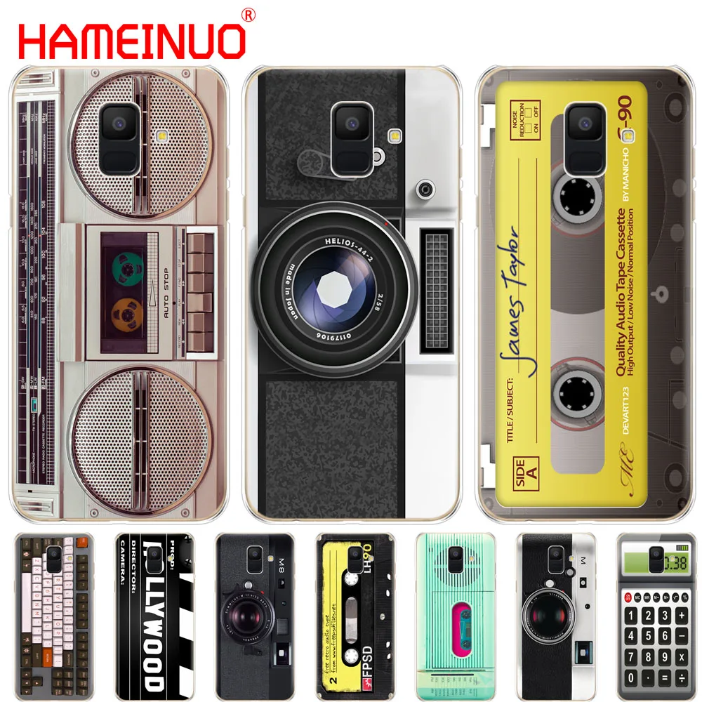 الرجعية كاميرا أشرطة كاسيت Boombox حاسبة لوحة المفاتيح الهاتف حقيبة لهاتف سامسونج غالاكسي J4 J6 J8 A9 A7 2018 A6 A8 2018 زائد j7 الثنائي