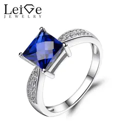 Лейдж ювелирные изделия синий сапфир Обручальные кольца для Для женщин серебро 925 обещание кольцо квадратный вырез голубого Ювелирные