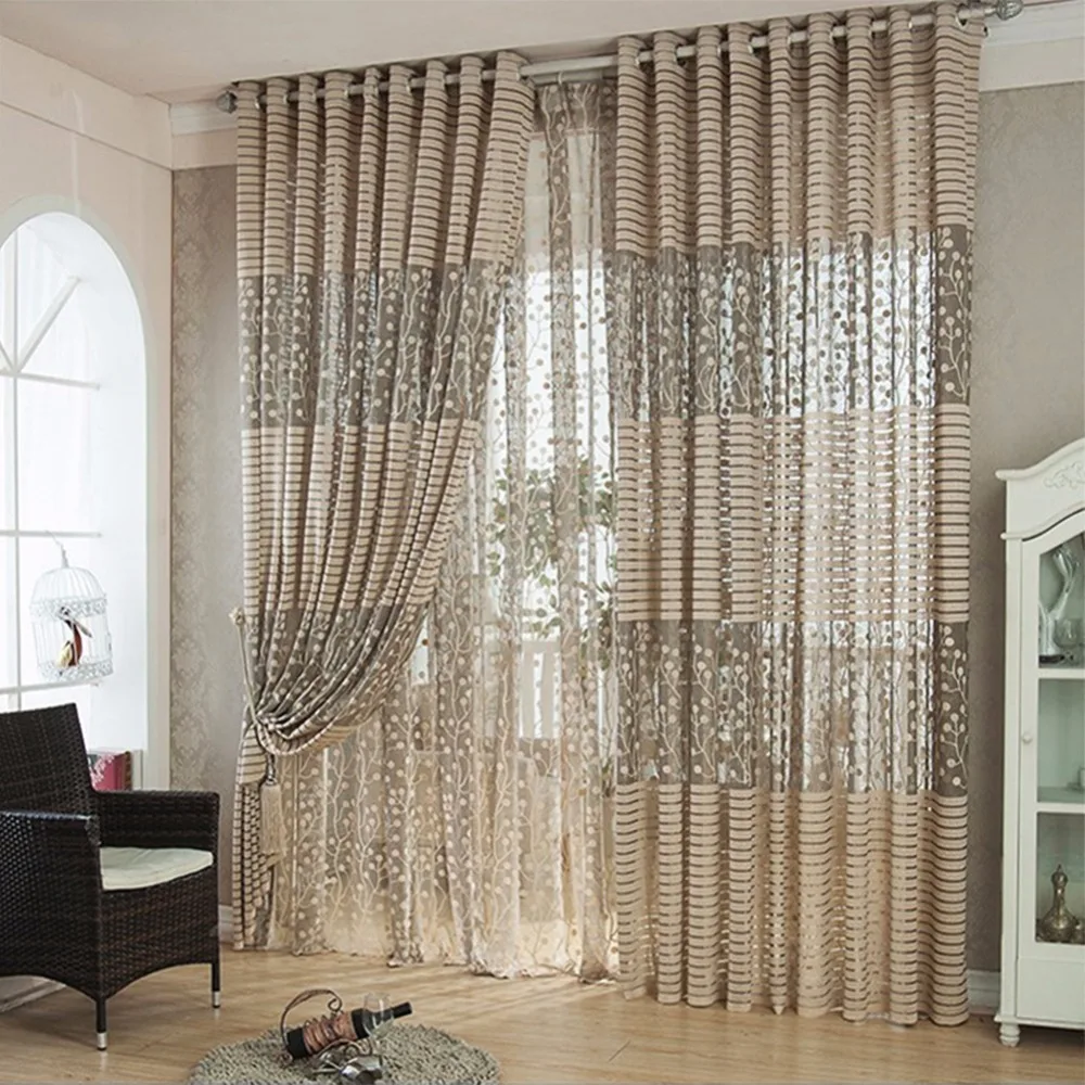 

Floral Tree Leaf Fringe Pattern Tulle Curtain House Decor Door Panel Sheer Scarf Window Curtain #229323