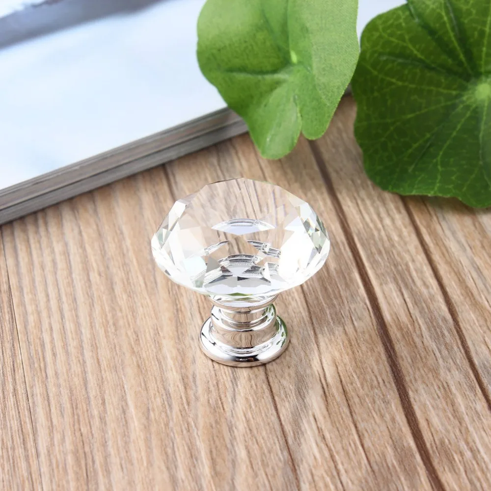 10Pcs/pack 30mm Diamond Shape Crystal Glass Drawer Cabinet Knobs and Pull Handles Kitchen Door Handles Wardrobe Hardware