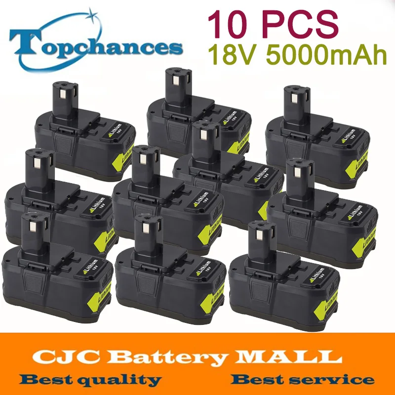 High Quality 10PCS 18V 5000mAh 5.0Ah Li-Ion Rechargeable Battery For Ryobi P108 RB18L40 P107 P104 For ONE+ BIW180