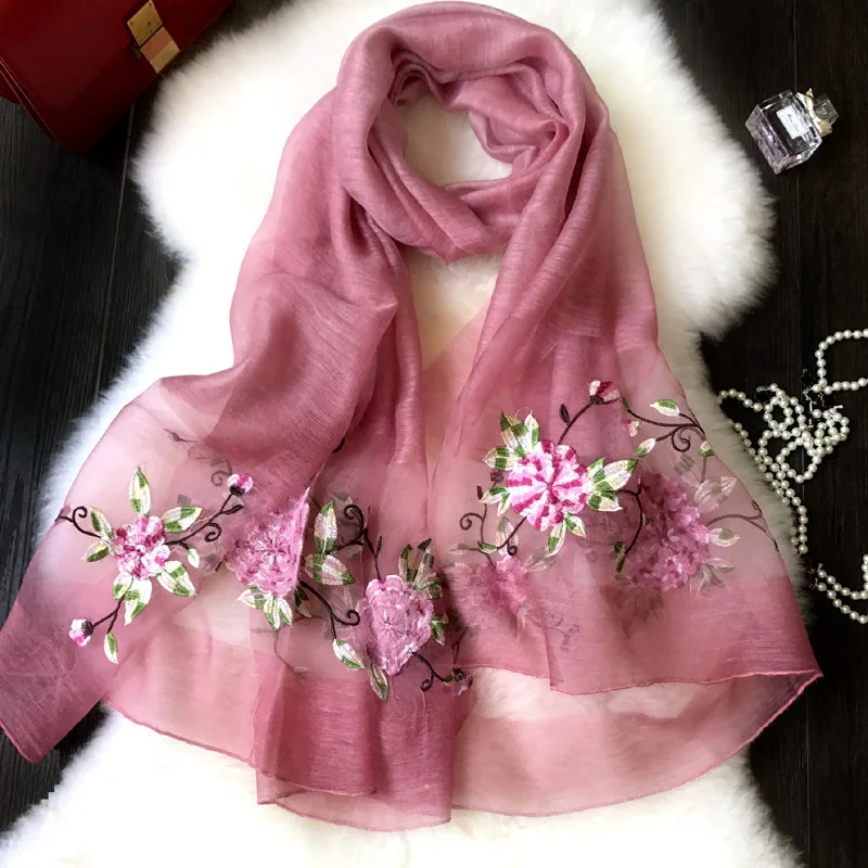 Silk embroidery scarf new ladies dimensional embroidery peony flowers