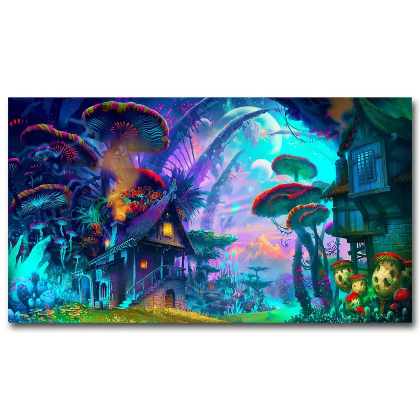 aliexpress buy nicoleshenting mushrooms house psychedelic trippy silk fabric poster aliexpress buy nicoleshenting mushrooms house psychedelic trippy silk fabric poster