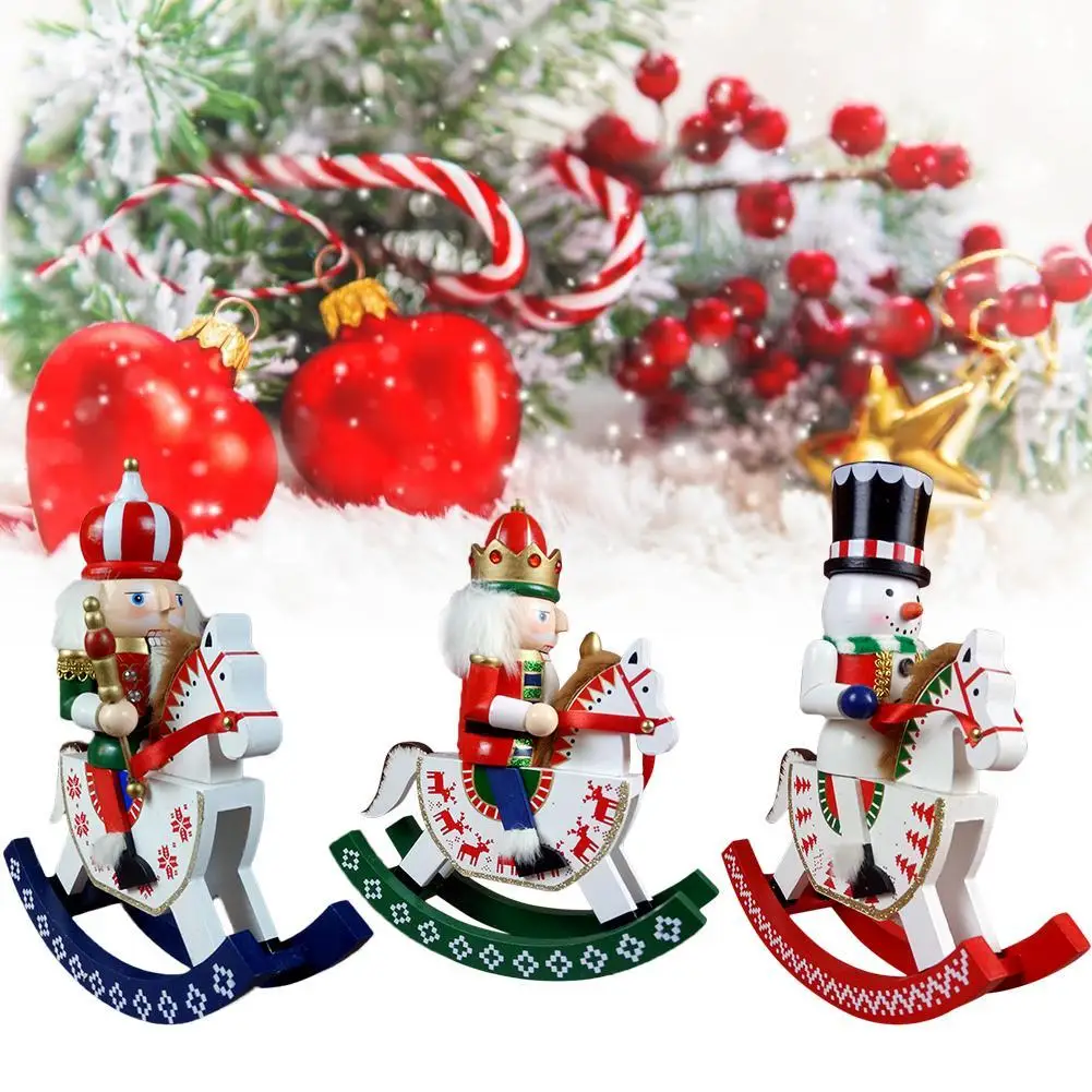 

30cm Creative Wooden Nutcracker Rocking Horse Wooden Crafts Ornament Suitable For Tables New Year Christmas Ornament Home Decor