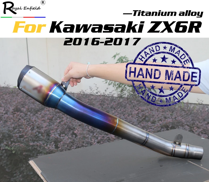 

Motorcycle Slip on exhaust system for kawasaki zx6r 636 2016 2017 custom hande made titanium alloy muffler escape for zx6r zx636