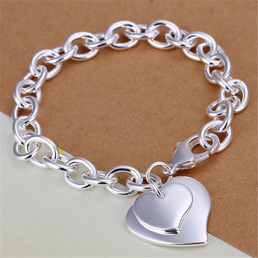 

silver color Exquisite , Women lady heart pendant bracelets charms wedding high quality fashion jewelry Christmas gifts H279