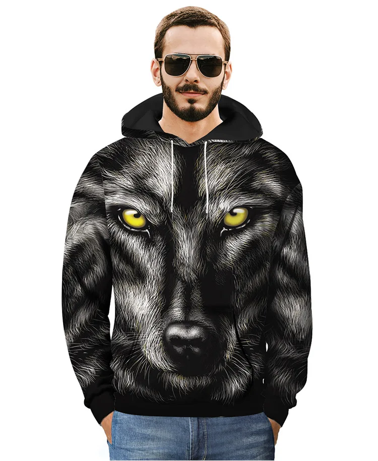 Punk Cool Wolf Animal 3D Print Hoodies Sweatshirts for Men Male Casual Spring Hooded Pullover Hoody Tops Coat Streetwear