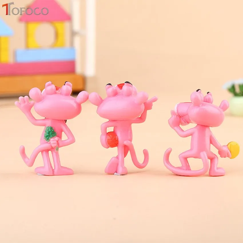 TOFOCO 6pcs/set Mini Pink Panther Action Figure Toys Cute Cartoon 4.5Cm PVC Animals Model Collection Toys For Children Gift