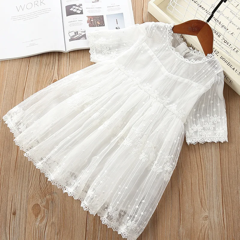 

Summer Baby Girls Dress Infants Children Kids Clothes Short Sleeve Fairy Princess Lace Mesh Party Dress Vestidos For 3-5Y S8965