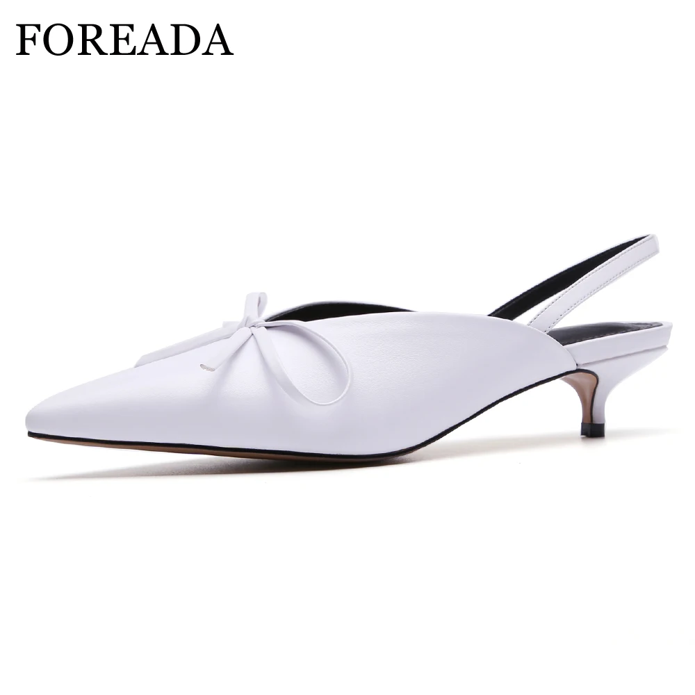 

FOREADA Women Slingbacks Shoes High Heels Genuine Leather Butterfly Knot Thin Heel Shoes Pointed Toe Ladies Pumps Size 34-39