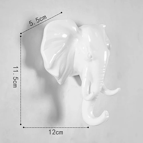 Аксессуары для домашнего декора из смолы, статуэтка в виде головы животного, настенные художественные Крючки для подвешивания, декоративный держатель для ключей, вешалка для одежды - Цвет: Elephant White