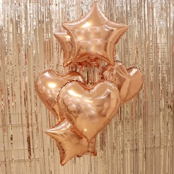 6 шт./партия 18 дюймов Роза Золотая звезда шарик в форме сердца алюминиевые фольгированные гелиевые шары сплошной цвет для вечеринки украшения поставки - Цвет: 3pcs star 3pcs heart