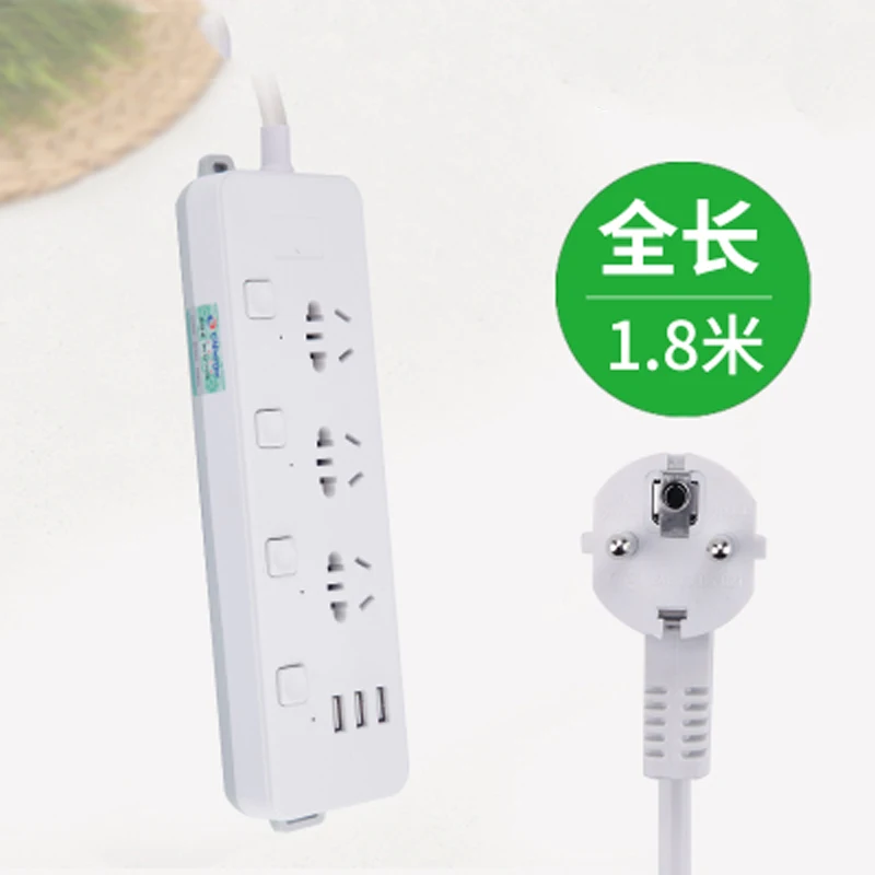 

1.8M EU plug power strip Outlet Universal socket extender with overload protector Surge Protector Outlet extension with 3 USB