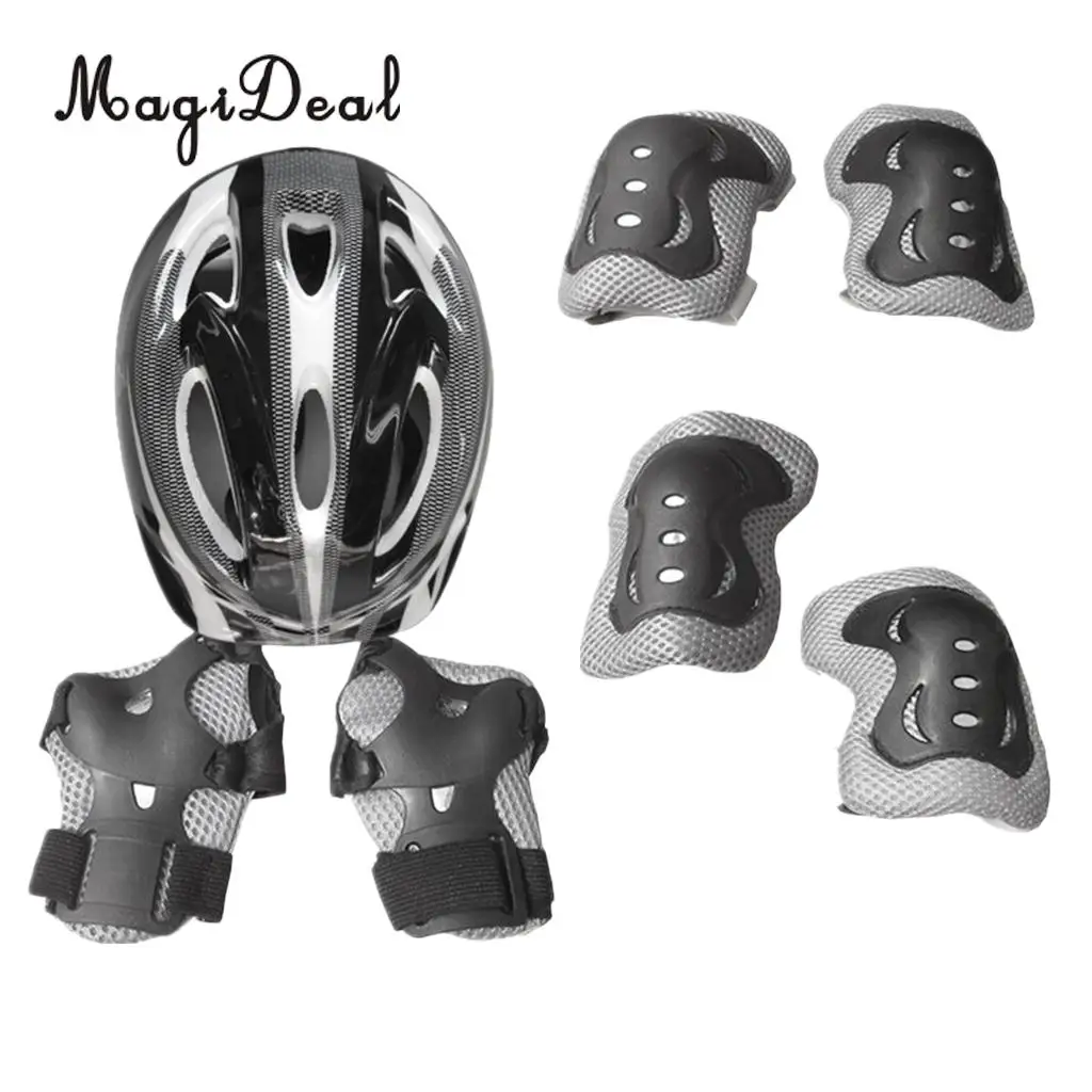 MagiDeal 7 Pieces Kids Safety Roller Skating Helmet Knee Elbow Wrist Pads Set for Bicycle Cycling Skateboarding Protective Gear