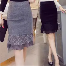 Autumn and Winter plus size new arrival lace decoration skirt slim hip slim skirt half-length step female professional