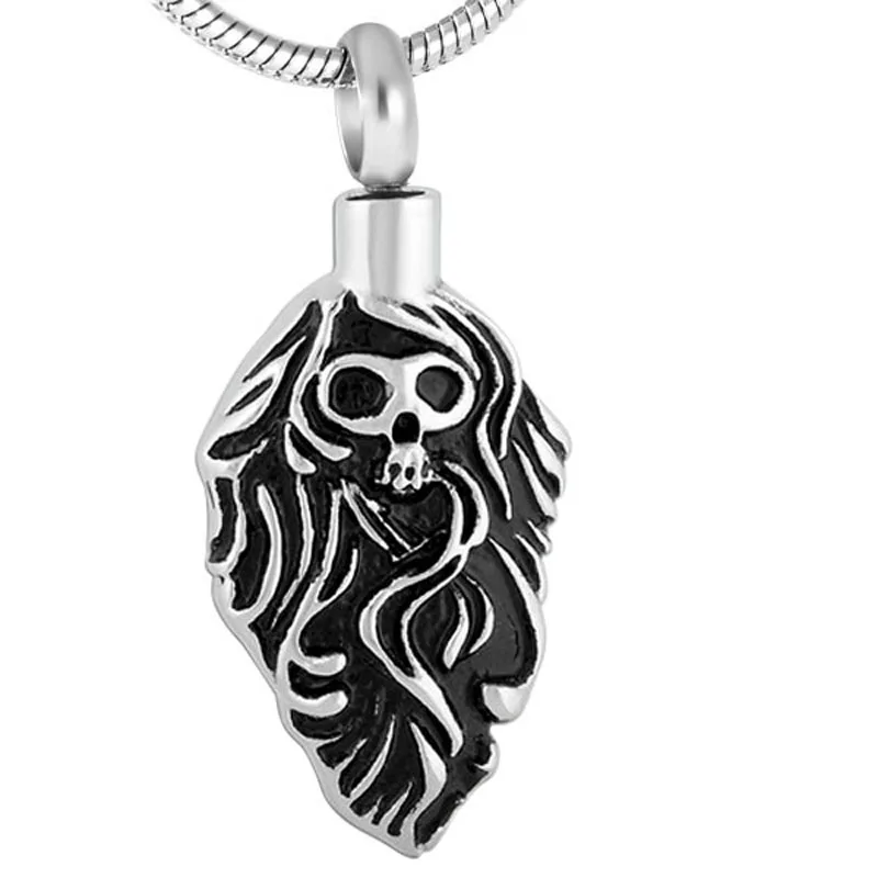 IJD8796 Punk Men's Keepsake Necklace The Skull and Snake Memorial Urn