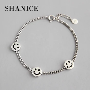 

SHANICE INS Retro Genuine 100% 925 Sterling Silver Europe Brand Smile Face Design Link Chain Bracelets Woman Wedding Jewelry