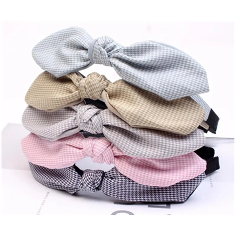 

Girls Rabbit Ear Knot Headband Toothed Cute Fabric Bow Hairband Women Hair Accessories Bow Headband Plaids Girls Headwear