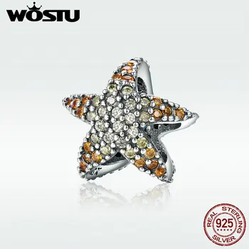 

WOSTU 100% Real 925 Sterling Silver Yellow CZ Ocean Starfish Star Beads For Original Brand Charm Bracelet Fine Jewelry DXC586