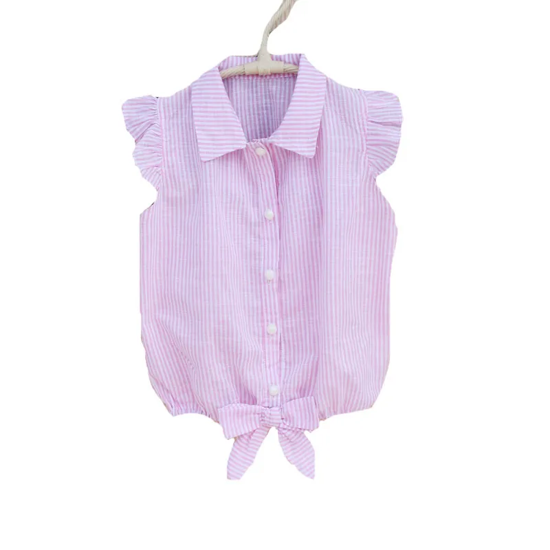 Блузки для девочек-подростков розовые рубашки в полоску для школьников, школьная форма, хлопковые повседневные топы для малыша 18 M 24 M 4 6 8 10 12 14 лет