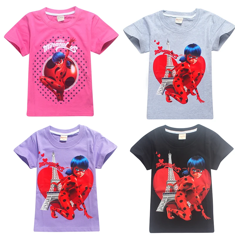 

2018 lady bug kids Ladybug Girl Moana Cartoon T-shirt For Girl Tees Summer Short Sleeves Boys Tops Teen Clothes Kids Shirts