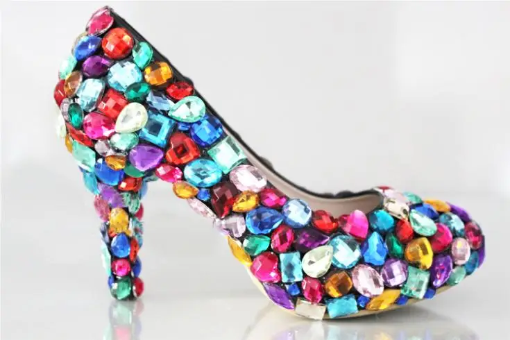 Популярная с кристаллами Свадебная обувь на высоком каблуке со стразами яркие свадебные туфли принцессы вечерние туфли Свадебная формальная обувь