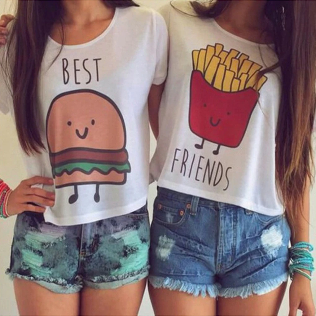 Buy Cartoon Print T shirt Women Cotton Best Friends T
