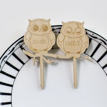 Совы свадебный торт Топпер, персонализированные Деревянный Торт Топпер, пользовательские Сельский торт Топпер, деревянные украшения торта