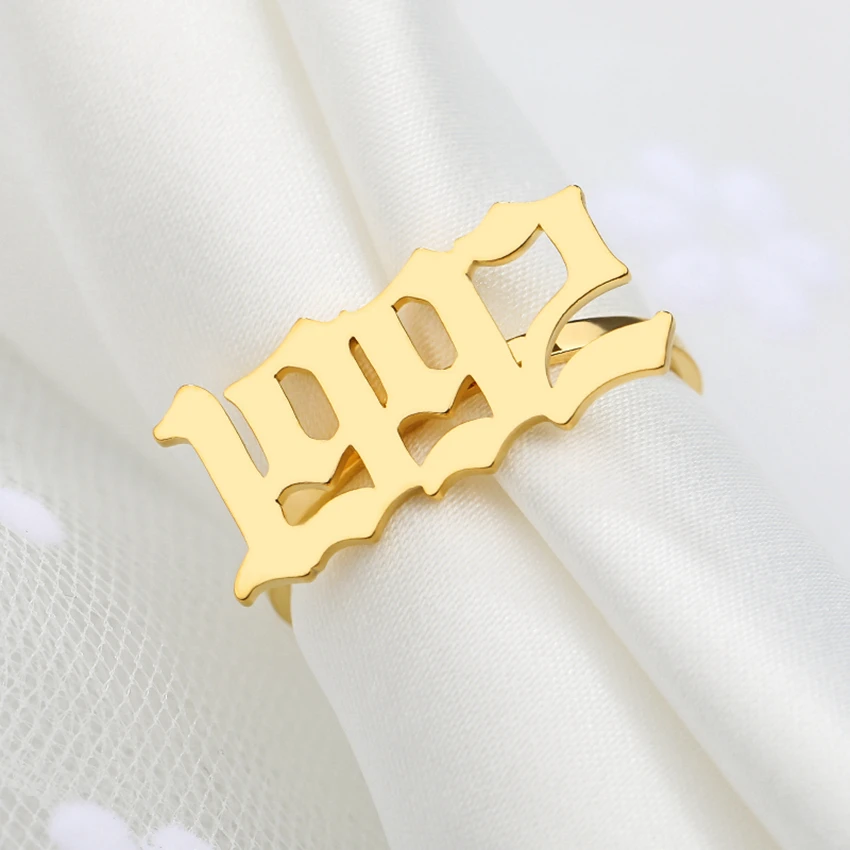 

Handmade Old English Number Ring 1997 Personalized Birth Date Special Year Digital Rings For Women Men Stainless Steel Jewelry