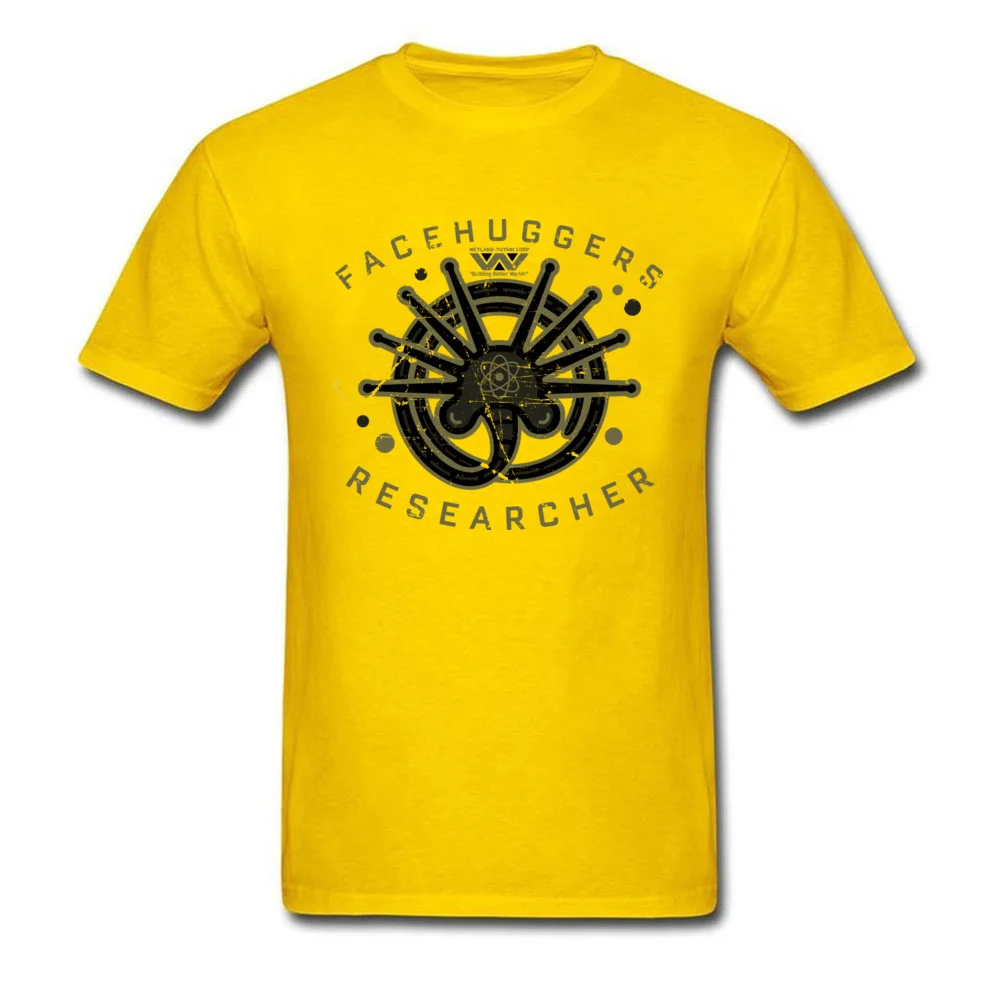 Custom Facehuggers Researcher O Neck T Shirts Summer Autumn Tees Short Sleeve for Men Latest 100% Cotton Normal T-Shirt Facehuggers Researcher yellow