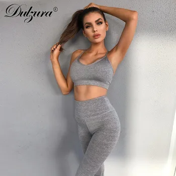

Dulzura sleeveless mesh crop tank top high waist leggins push up leggings workout legins 2 piece set 2018 women fitness