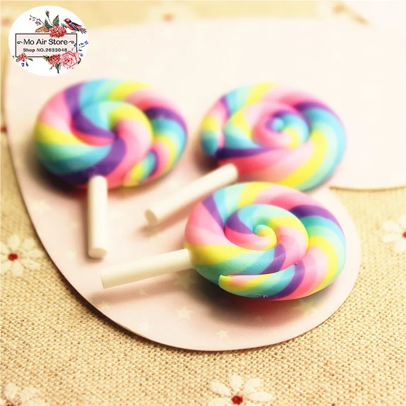 Cabochon DIY Hairbow Supplies Swirl Lollipops Flat Back Polymer Clay Charm Hair Bow Centers Mini Craft Embellishment Lollipop Charms