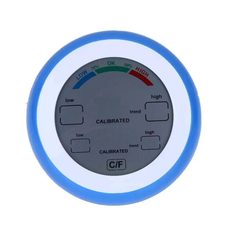 Портативная Метеостанция Крытый Температура гигрометр круглый цифровой Подсветка сенсорный экран термометр время часы - Цвет: Синий
