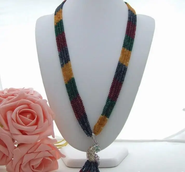 

charming 28" 4row Multi Color bead CZ Pendant Necklace