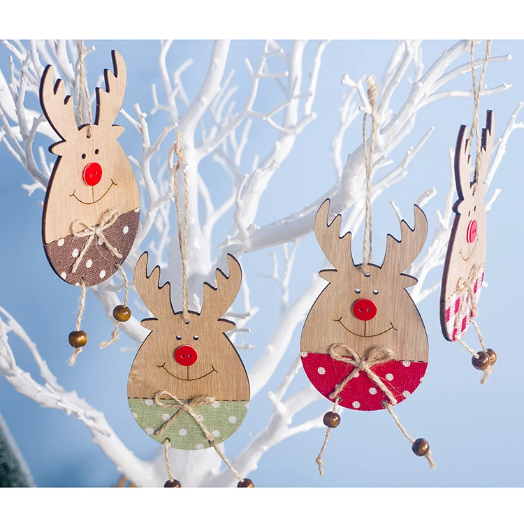 

Cute Cartoon Smile Elk Wooden Ornament Christmas Tree Decoration Hanging Pendant Xmas Party Decor for Home Kids Gift Animal 2020